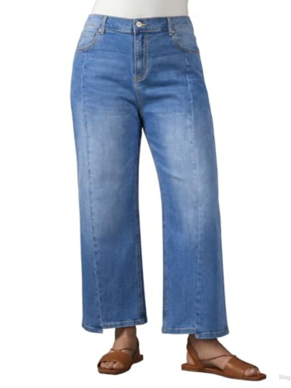 Plus Size Wide Leg High Waist Ankle Jeans Stretchy Denim